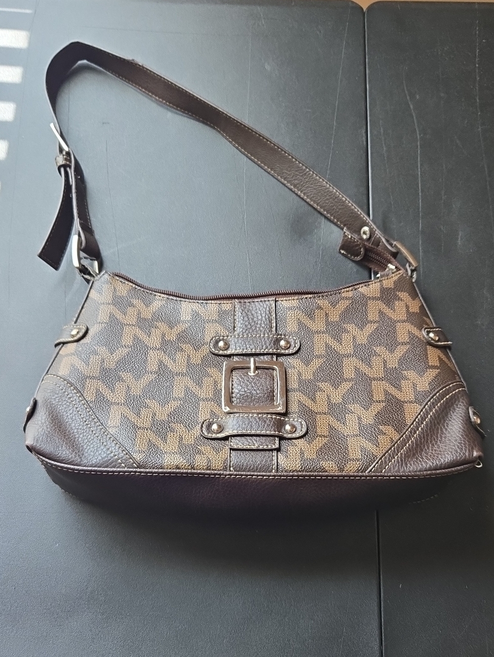New York & Company Brown Logo Print Shoulder Bag